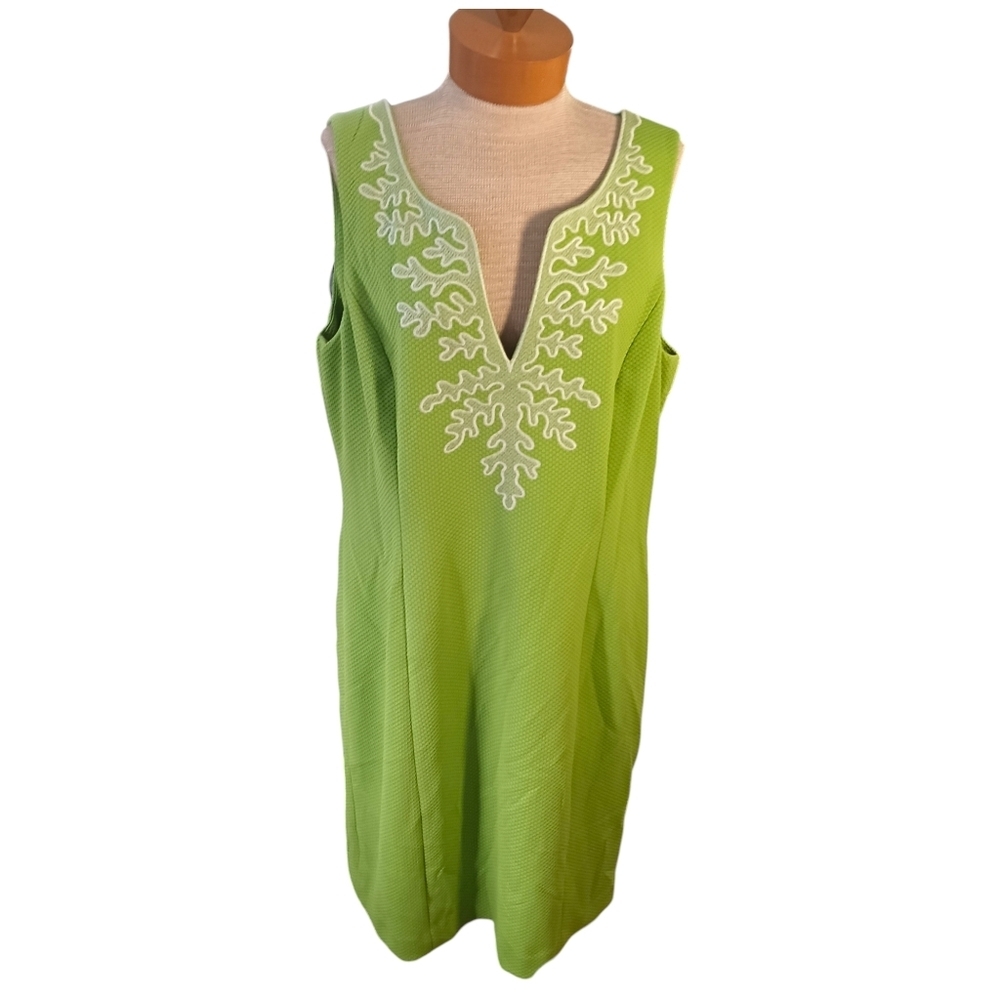 Size 16 Pappagallo Womens Summer Dress Embroidered Green White Spring